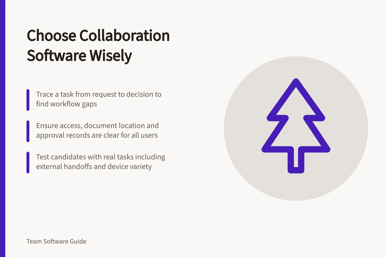 Choose Collaboration Software Wisely: Trace a task from request to decision to find workflow gaps; Ensure access, document location and approval records are clear for all users; Test candidates with real tasks including external handoffs and device variety