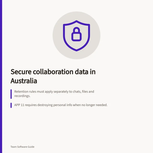Secure collaboration data in Australia: Retention rules must apply separately to chats, files and recordings.; APP 11 requires destroying personal info when no longer needed.; Retained records may not be recoverable if backups lack disposal rules. Collaboration data security and retention